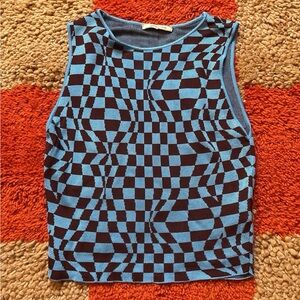 Paloma Wool Blue and Black Checkered Top